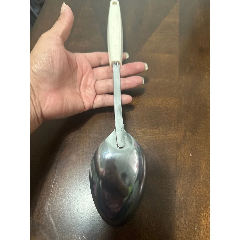 Ekco Serving Spoon Chromium Plated Vintage Kitchen Utensil Green Handle